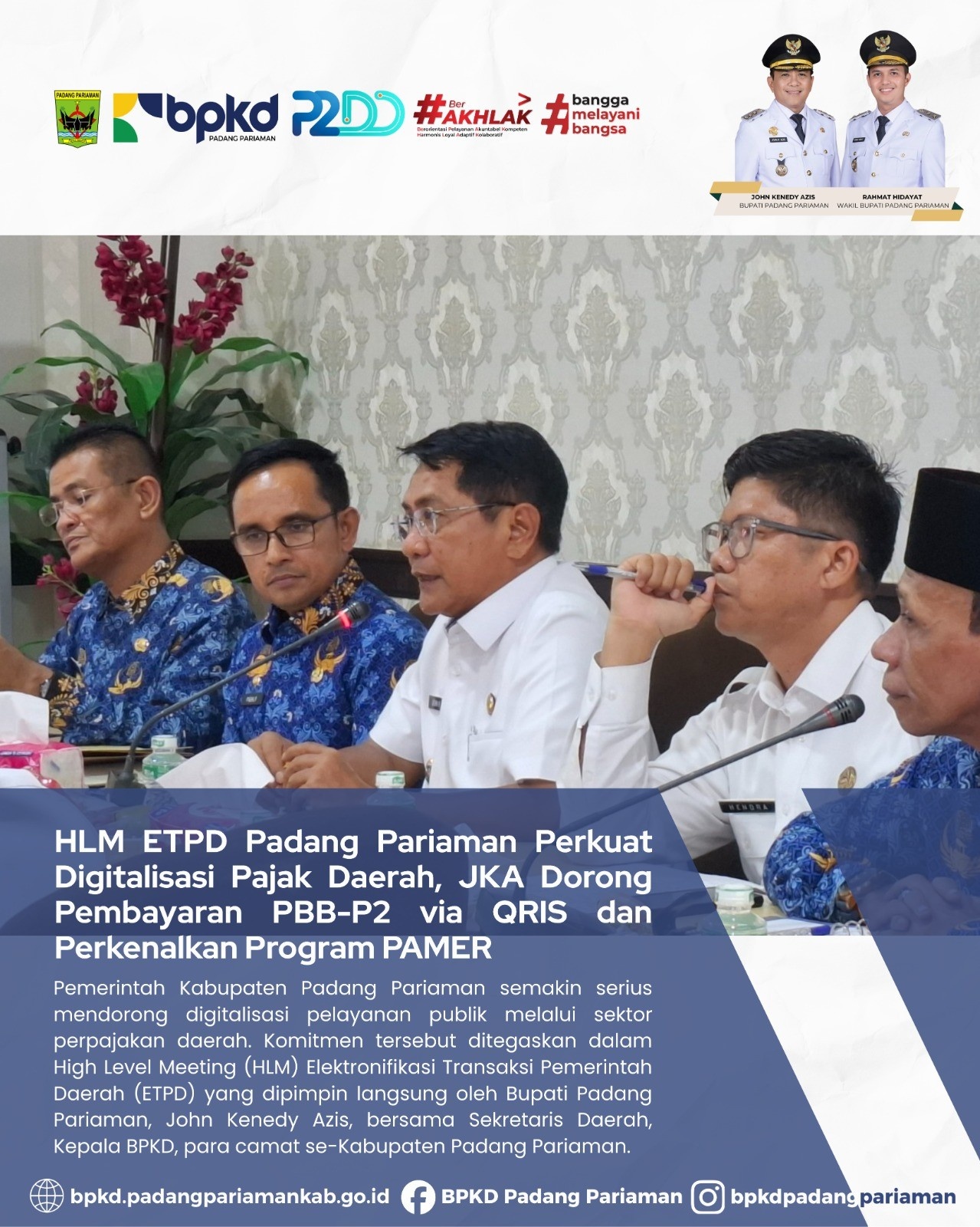 HLM ETPD Padang Pariaman Perkuat Digitalisasi Pajak Daerah, JKA Dorong Pembayaran PBB-P2 via QRIS dan Perkenalkan Program PAMER