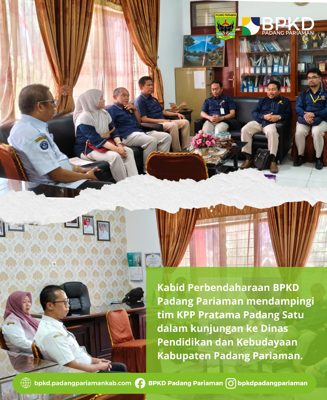 Kabid Perbendaharaan BPKD Padang Pariaman mendampingi tim KPP Pratama Padang Satu dalam kunjungan ke Dinas Pendidikan dan Kebudayaan Kabupaten Padang 